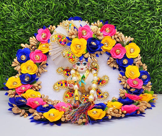 laddu gopal multi tri flower heavy dress with pagdi and patka