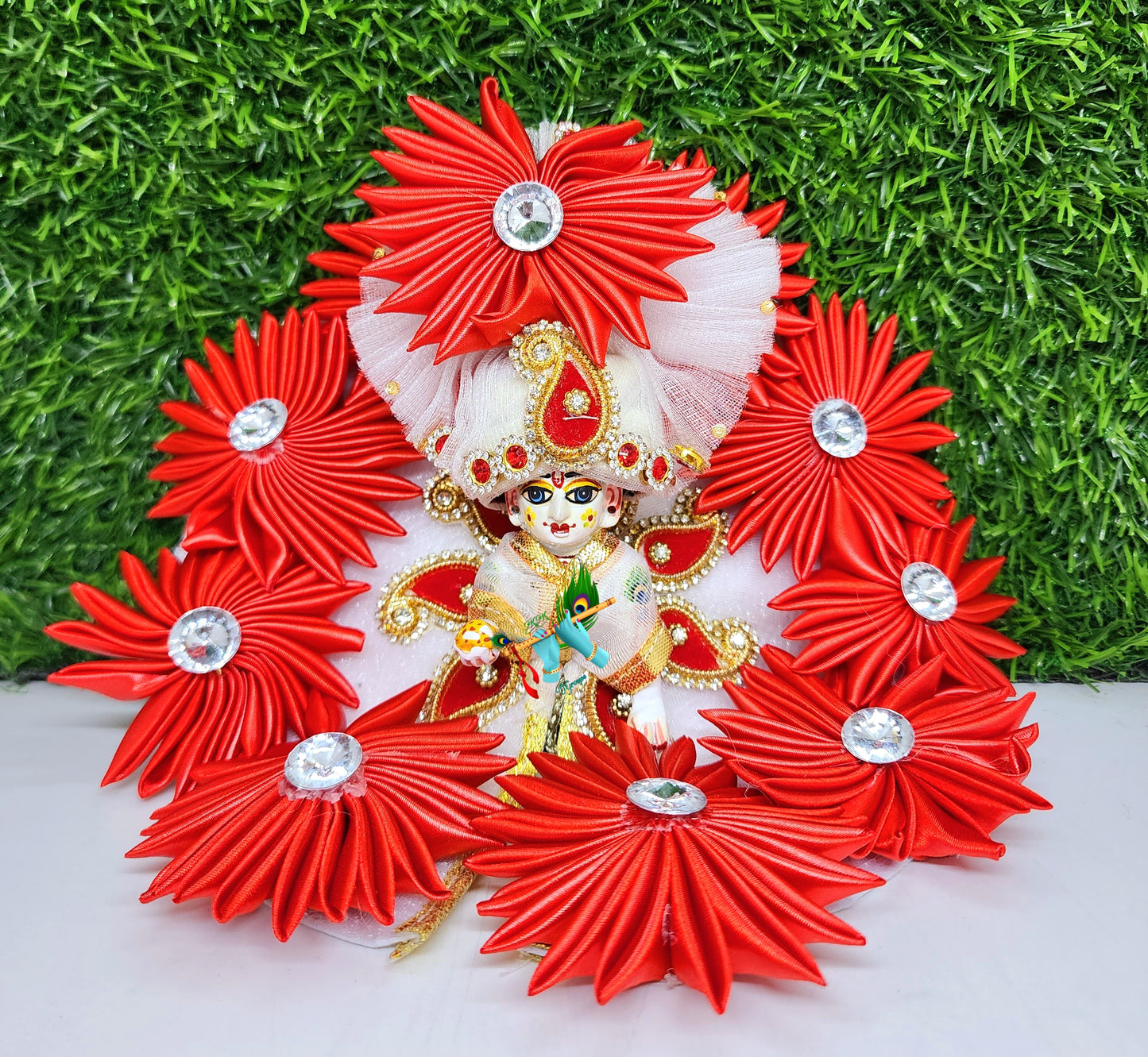 red flower dress for laddu gopal ji with pagdi