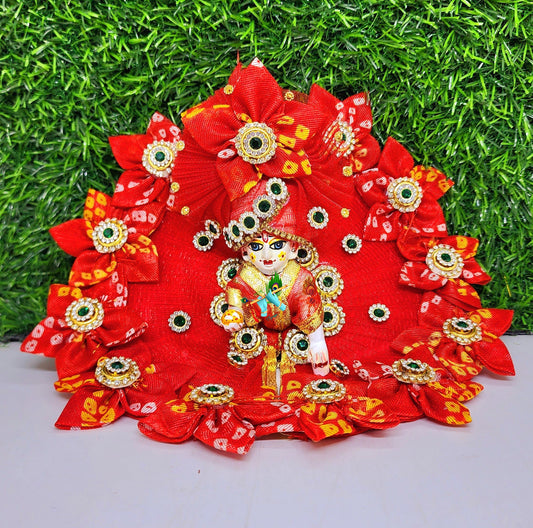 red bhandhej border wiht pagdi dress for laddu gopal ji