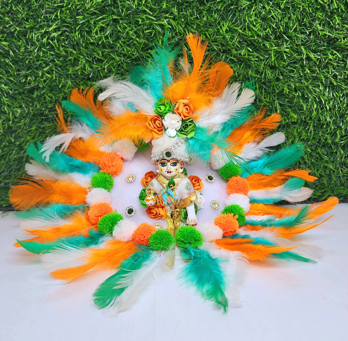 beautiful indian tri color feather dress with pagdi for laddu gopal ji
