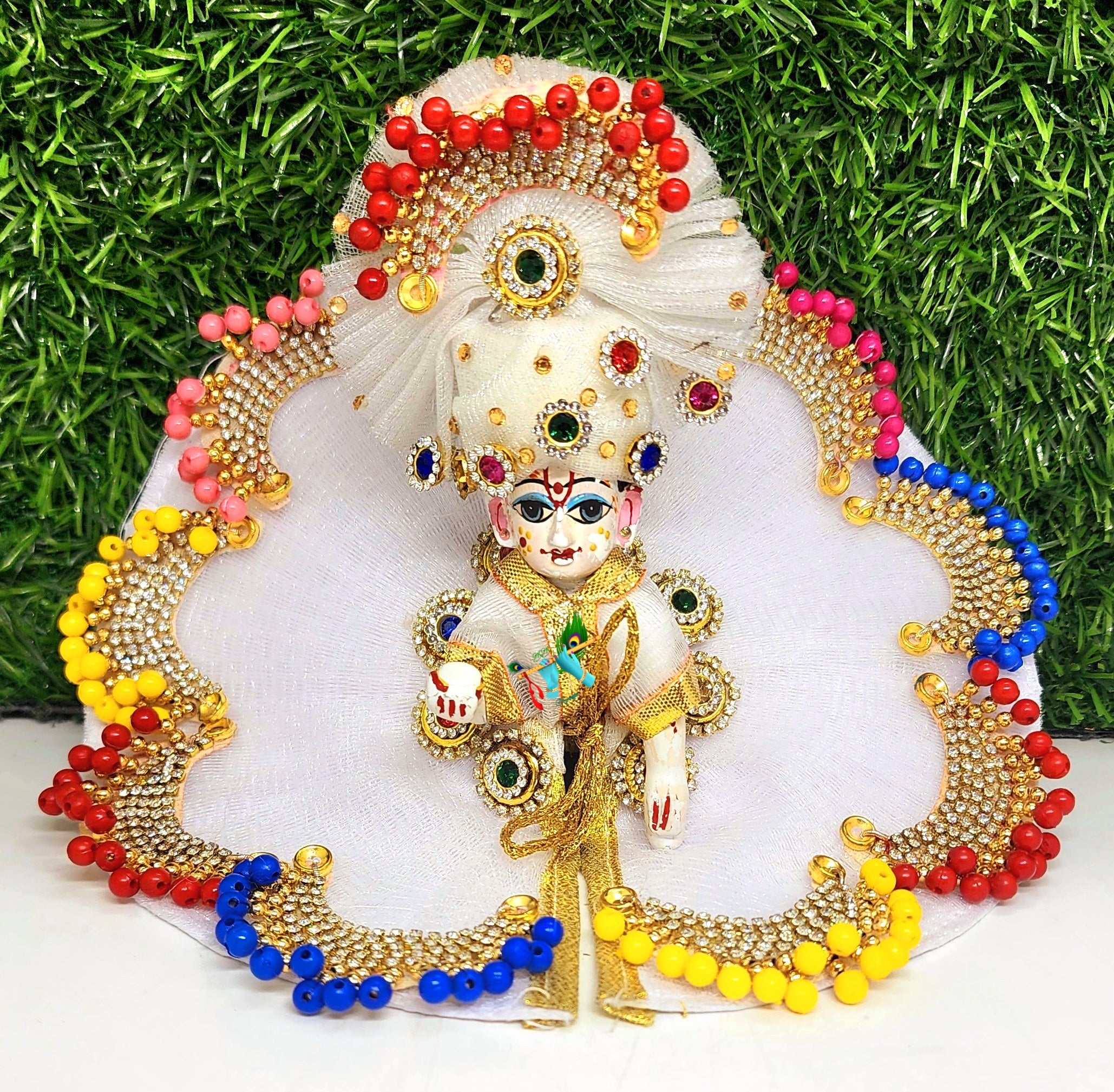 Handmade Fabric Laddu Gopal JI Poshak Morpankh Peacock Feather Dress Size:  1 US | eBay