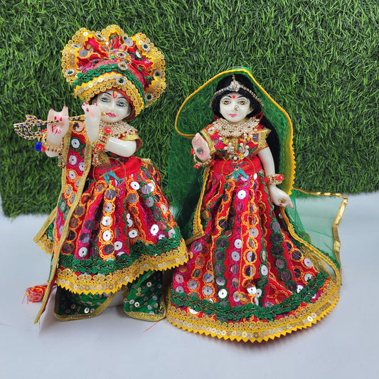 Red sequence dress for Radha Krishna