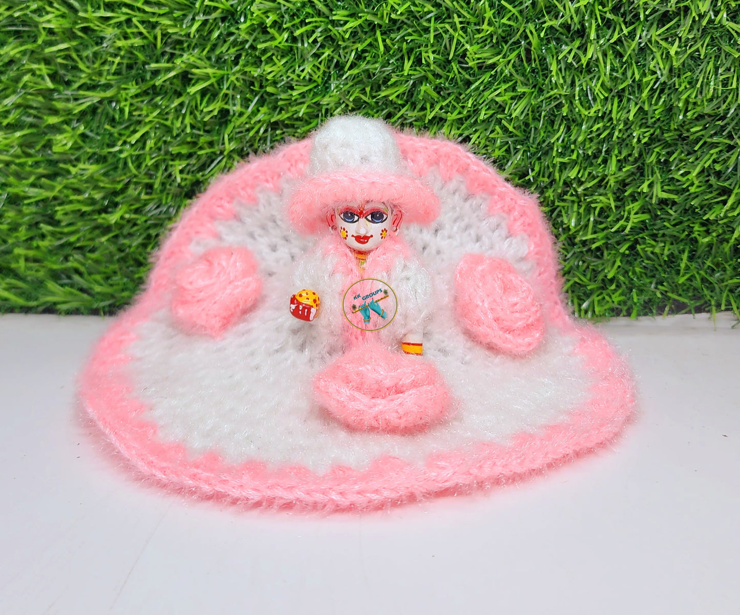 Baby Pink Flower Designer Woolen Dress for Laddu Gopal ji