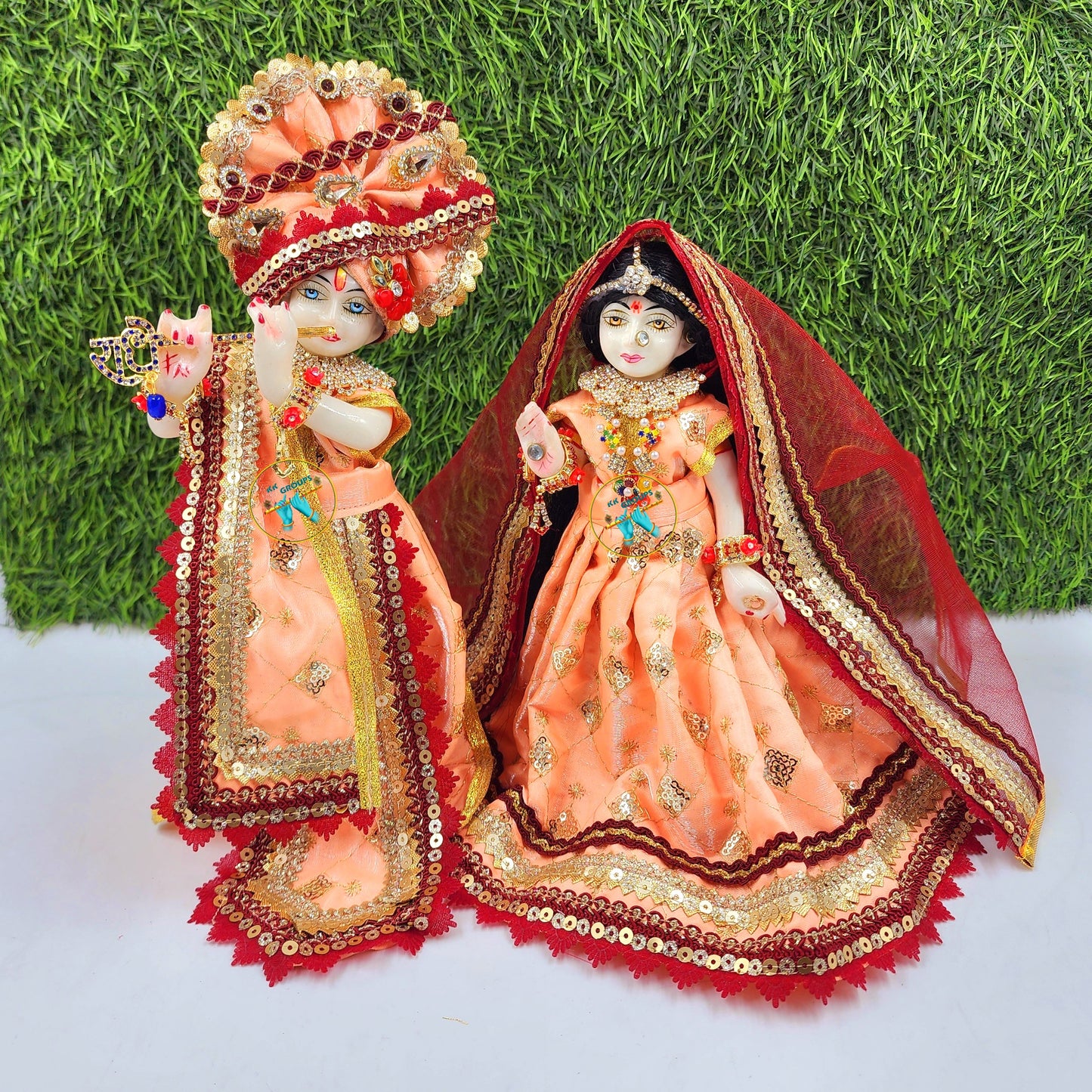 Beautiful Peach dress for Radha Krishna ji