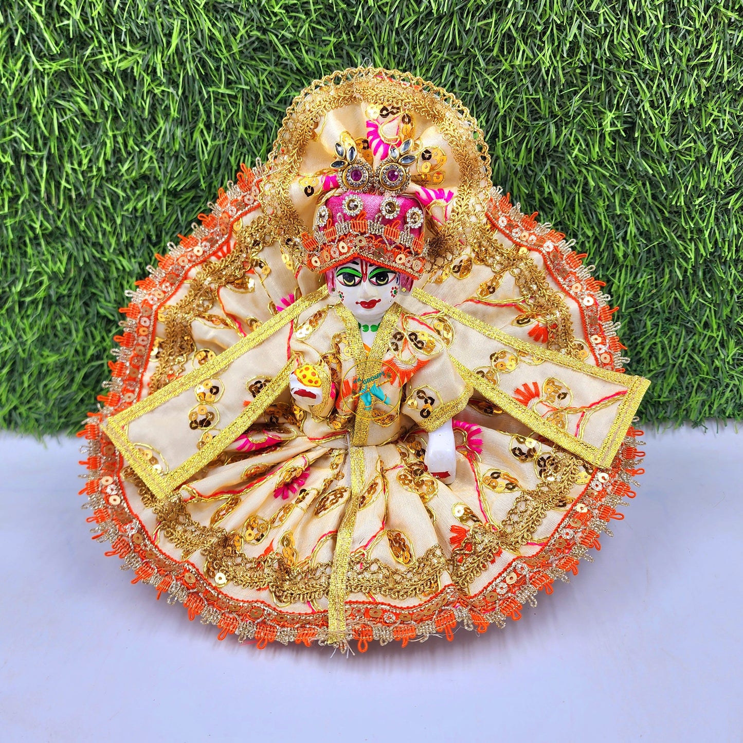 Laddu Gopal cream pink fancy dress