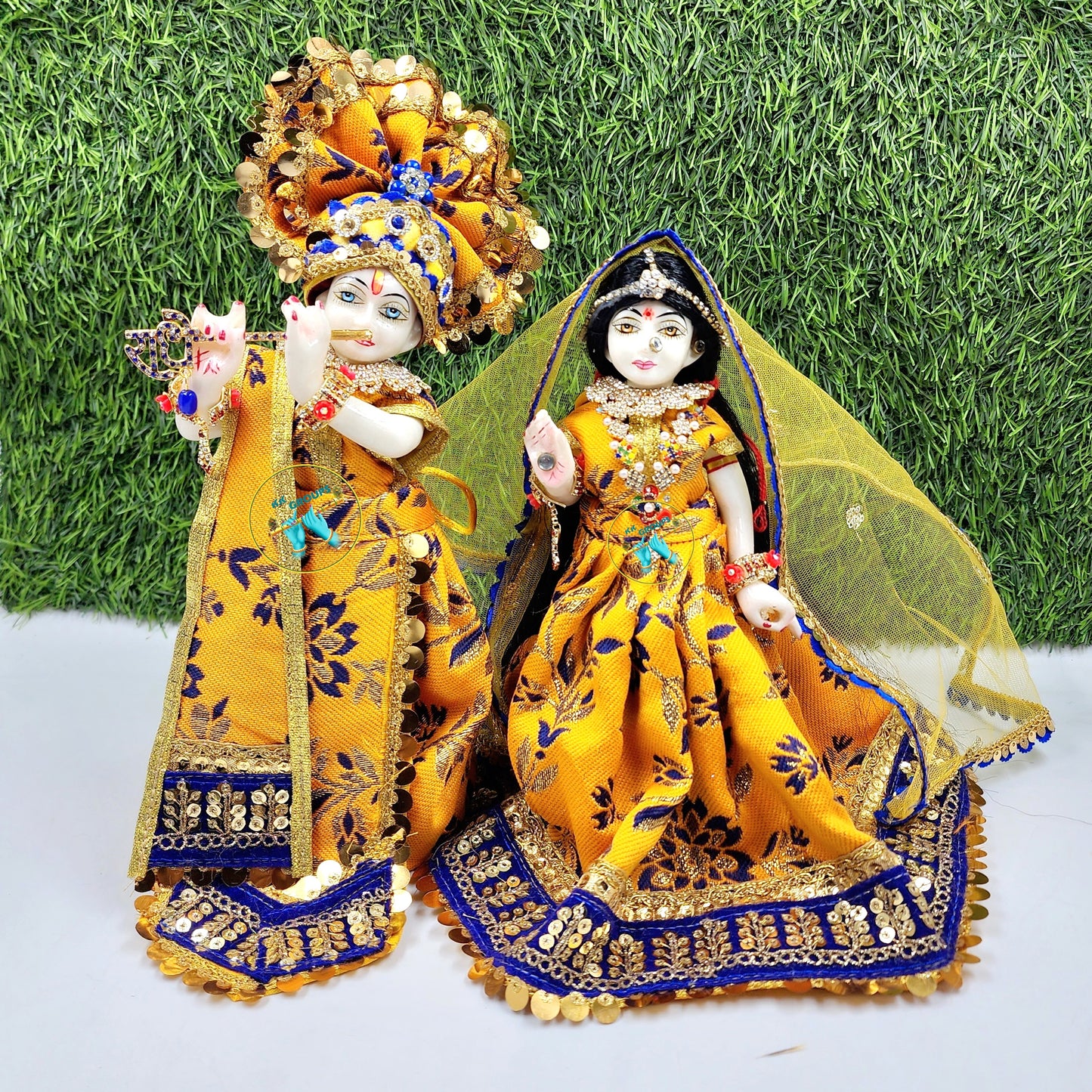 Beautiful Yellow brockett dress for Radha Krishna ji