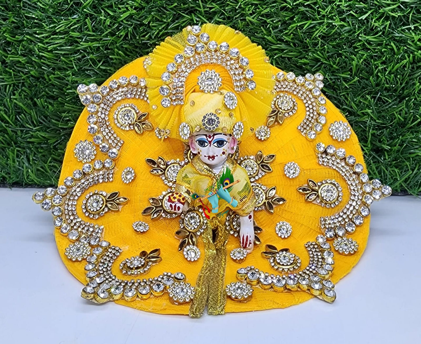 yellow heavy dress for laddu gopal ji with pagdi