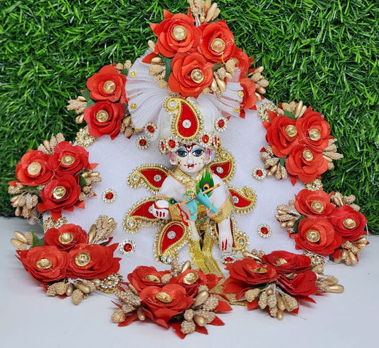 red flower dress for laddu gopal ji , kanha ji with pagdi