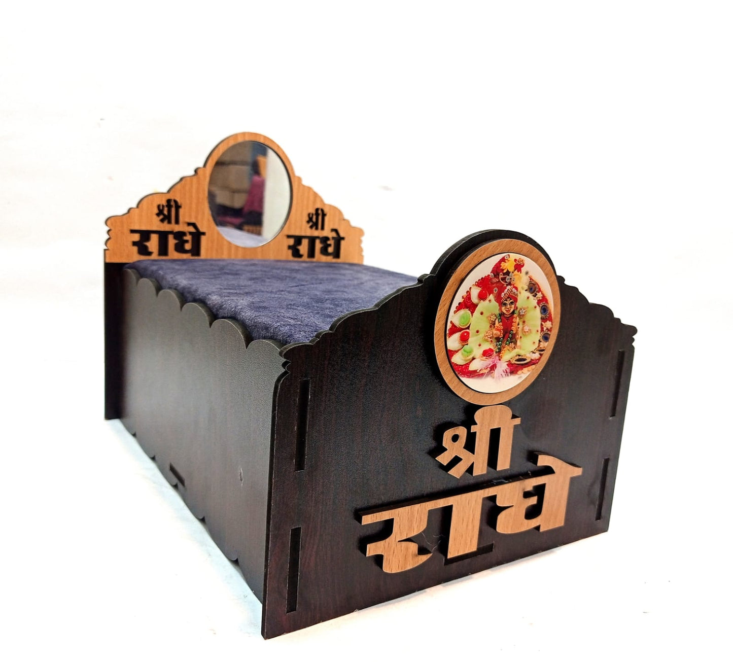mirror and sticker unique design bed for laddu gopal ji