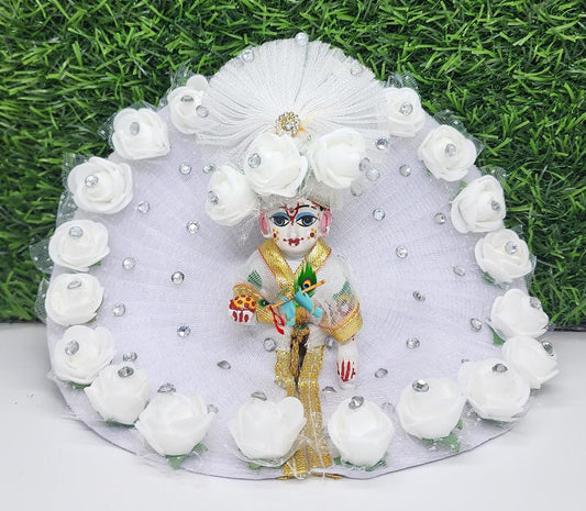 white foam flower dress with pagdi for laddu gopal ji
