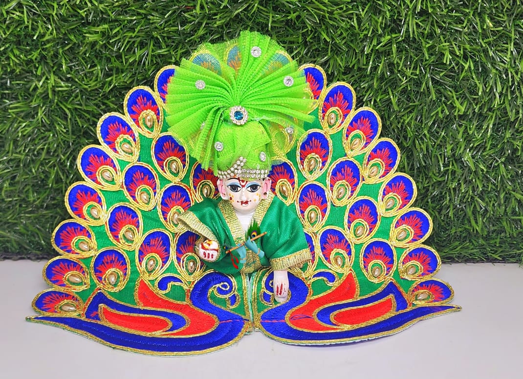 laddu gopal green designer embroidery dress with pagdi for festival