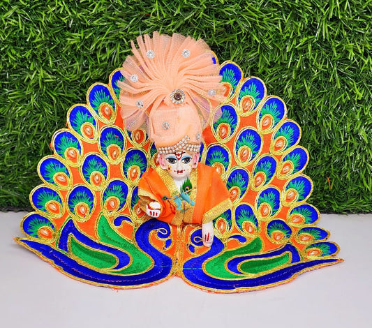 laddu gopal orange designer embroidery dress with pagdi for festival