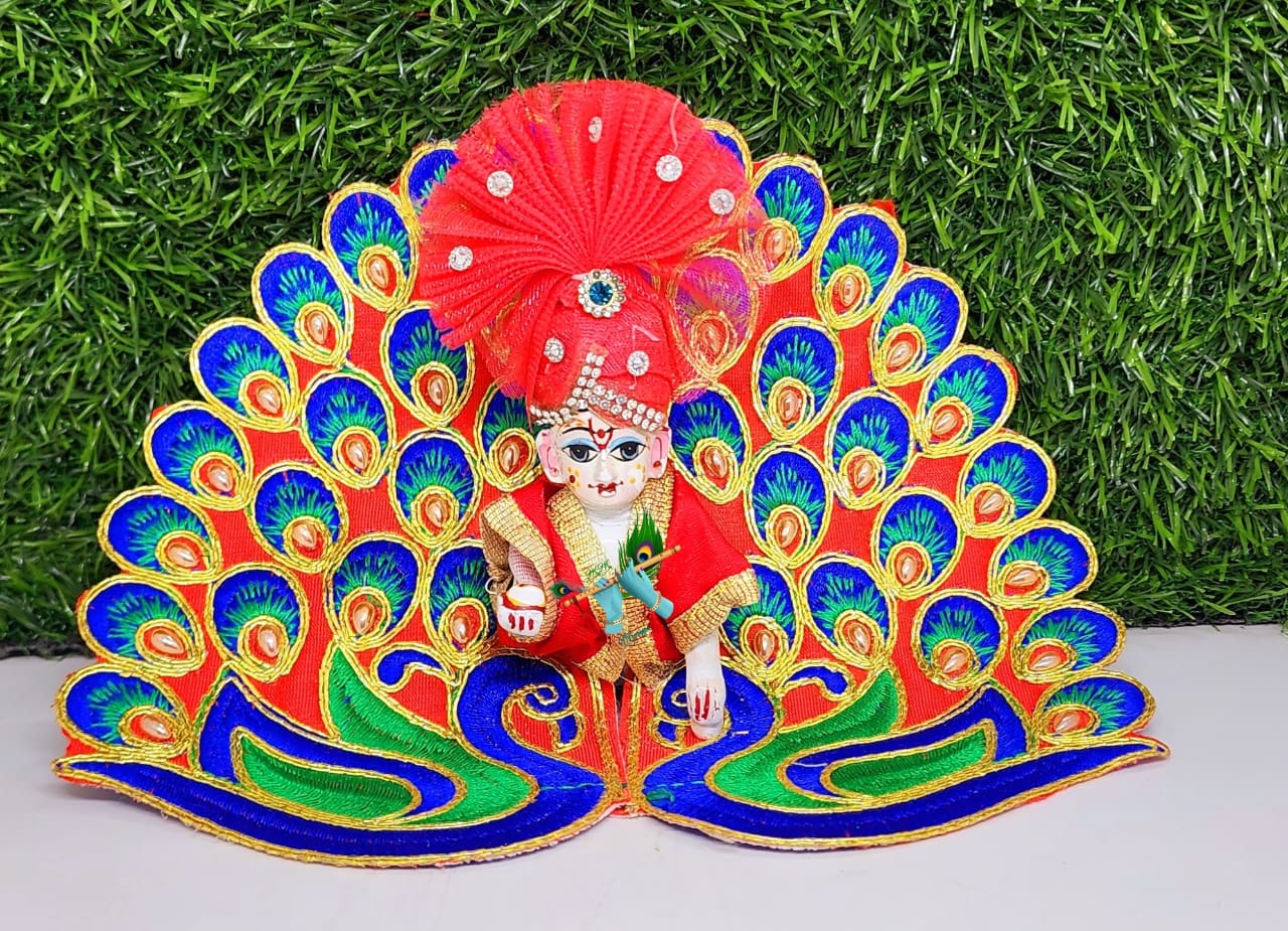 laddu gopal red designer embroidery dress with pagdi for festival
