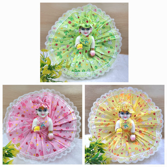 Summer special Teddy prints cotton dress with chicken lace pack of 3 [ random colours and prints ]