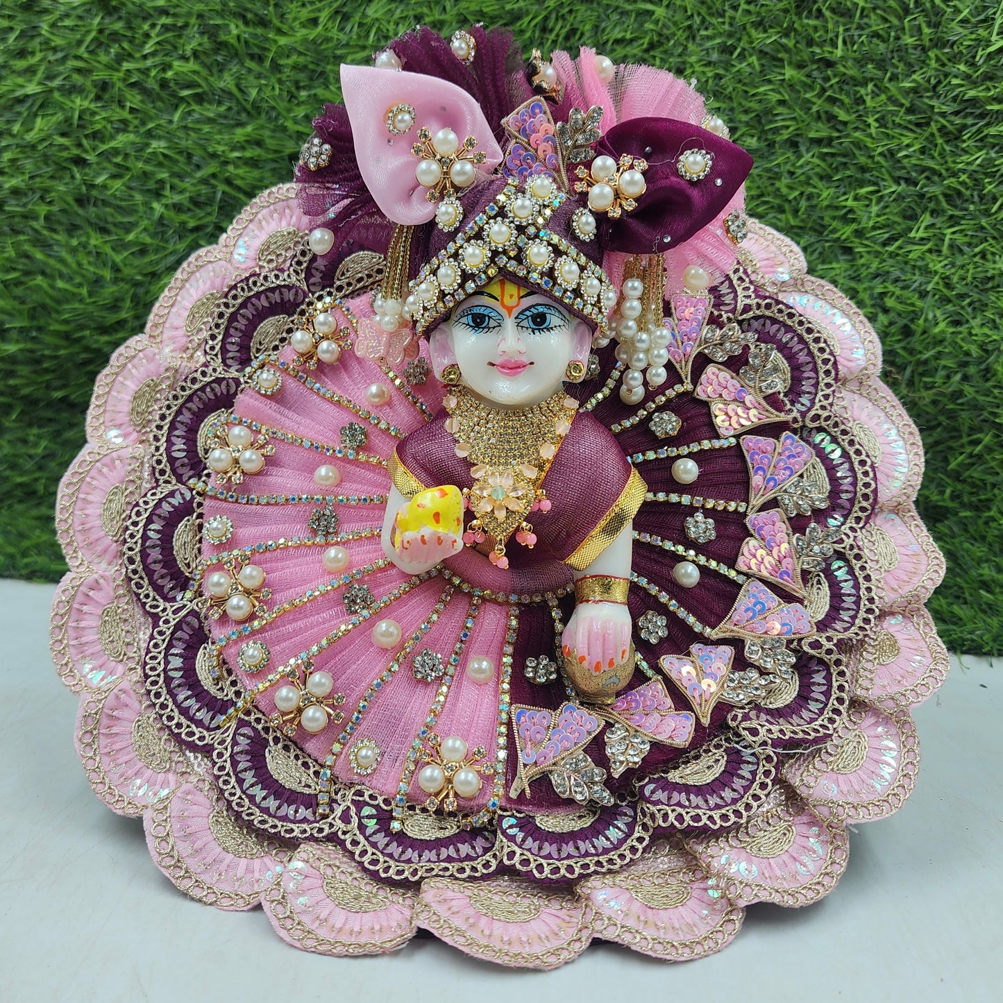Janmashtami Special Baby pink -Wine heavy dress for laddu gopal ji