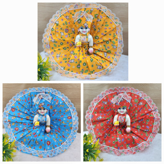 Summer special Teddy print cotton dress with chiken lace (pack of 3) random colour