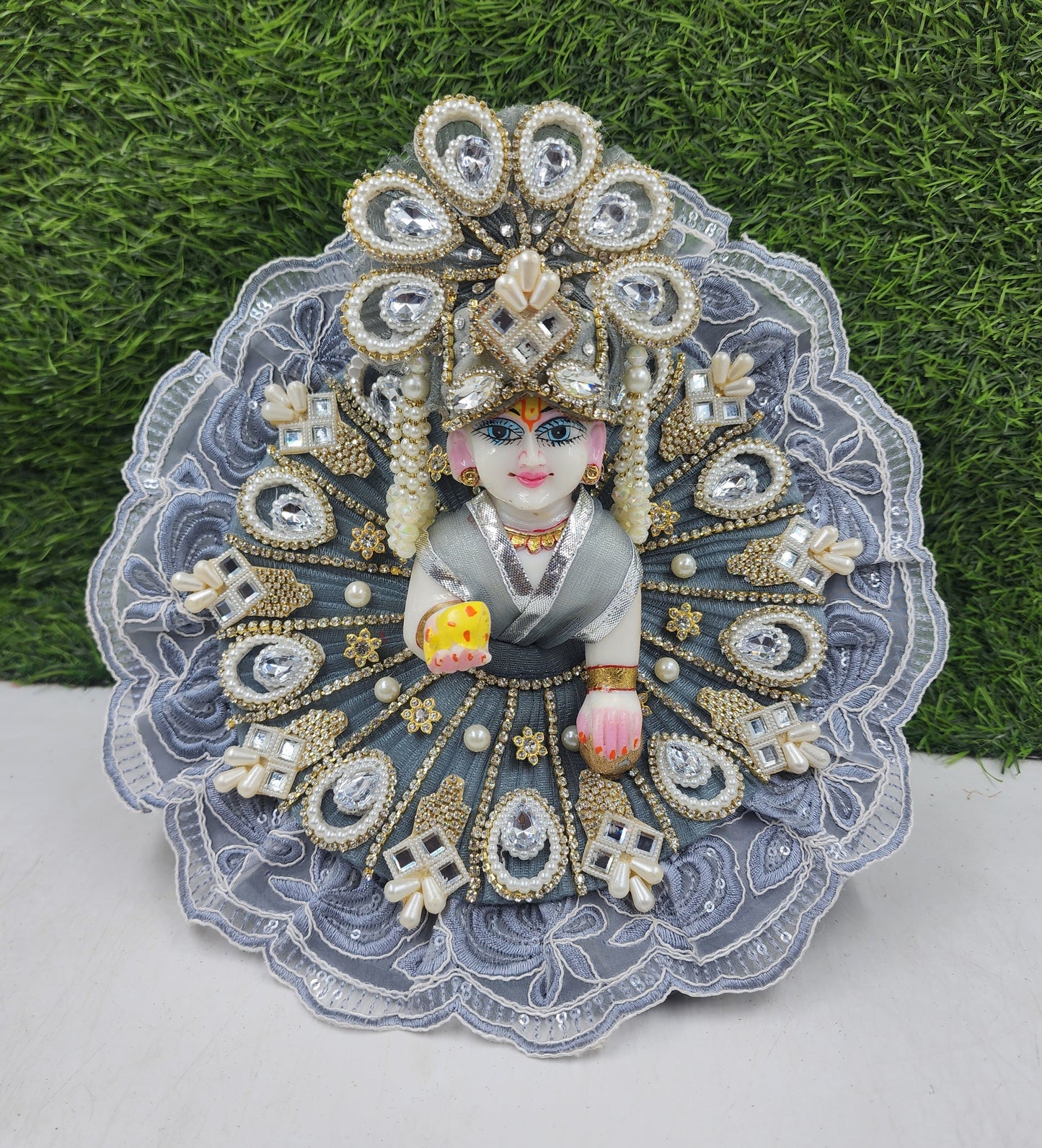 Grey White heavy dress for laddu gopal ji