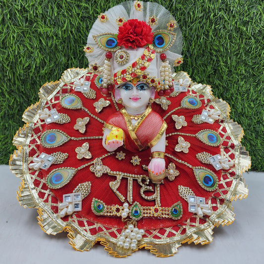 Red Radhe Heavy Dress for Laddu Gopal Ji