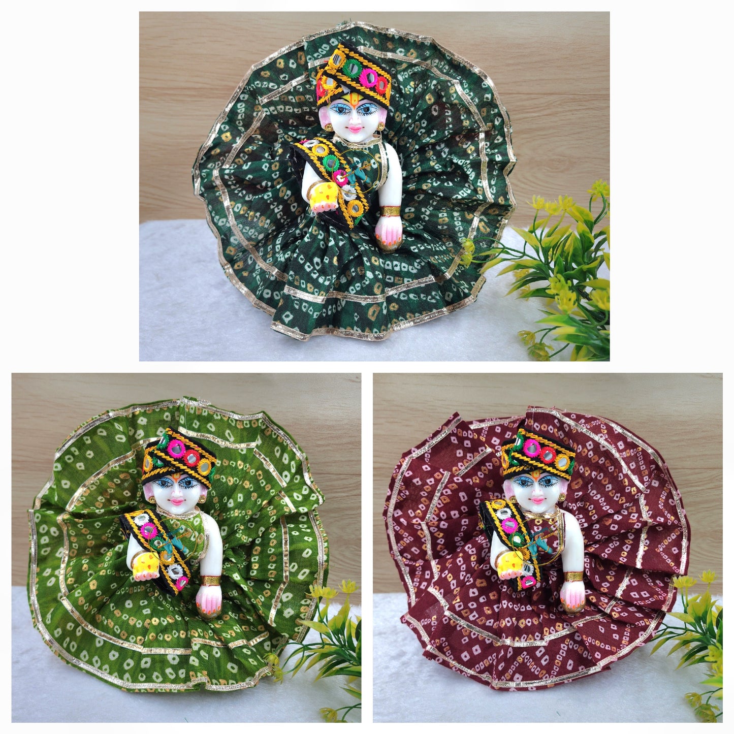 Bhandej print cotton dress. Pack of 3 random colour and prints. Size [0-6].