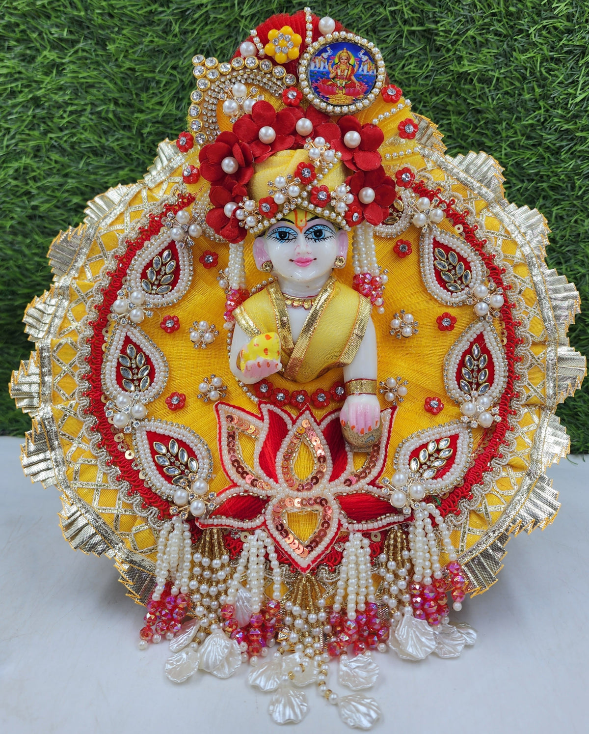 Diwali special Red Lotus on yellow heavy dress for laddu gopal ji