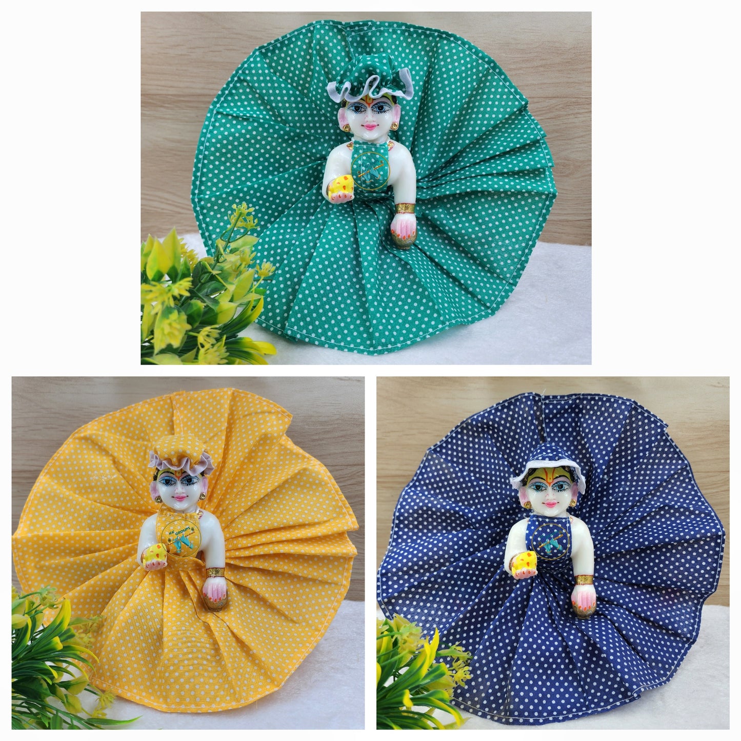 Dot  prints  cotton dress (pack of 3) for laddu gopal ji Random colour and prints