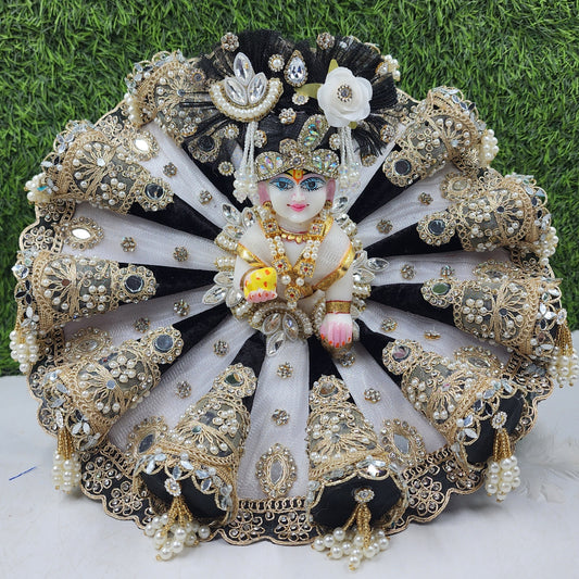 White black cone heavy dress for laddu gopal ji