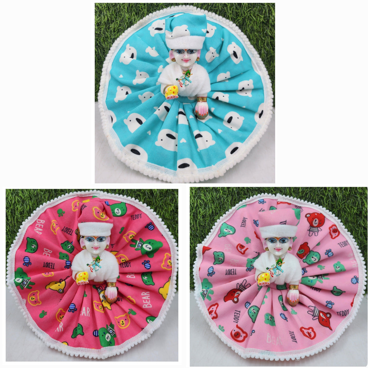 Teddy print winter Special nutan gher dress pack of 3. Random Colors and prints