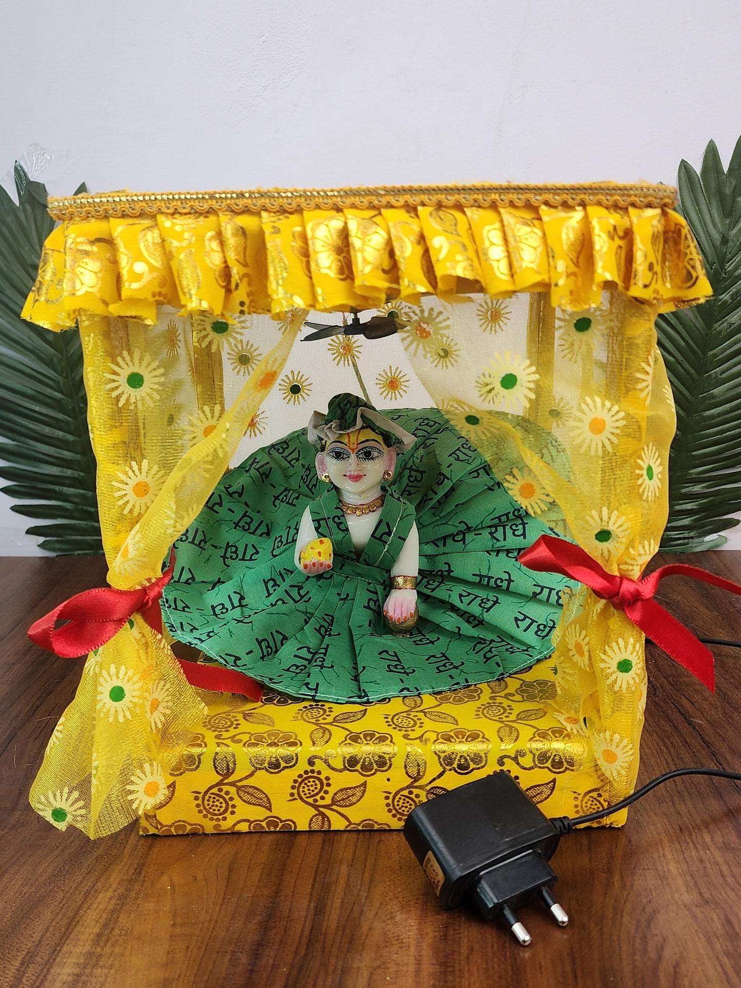 Laddu Gopal Cool Comfort Bed With Fan And Light  [ box packing ] yellow colour