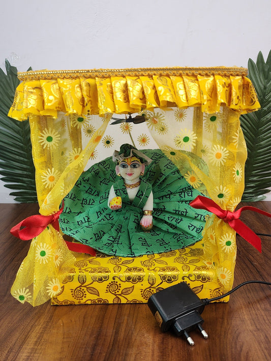 Laddu Gopal Cool Comfort Bed With Fan And Light  [ box packing ] yellow colour