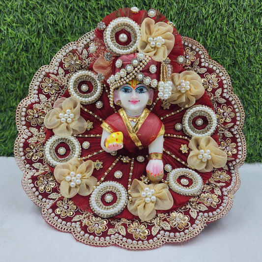 Mehroon golden flower heavy dress for laddu gopal ji