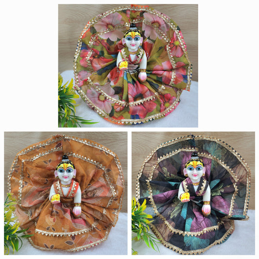 Summer special premium chunari fabric dress with gotalace (Pack of 3) random colours and prints
