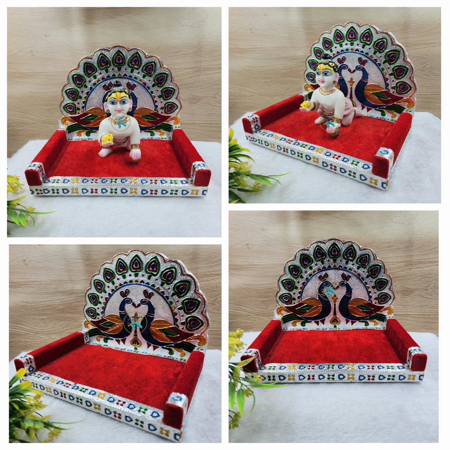 Peacock style wooden singhasan for laddu gopal ji