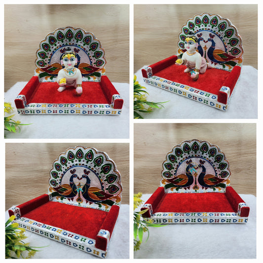 Peacock style wooden singhasan for laddu gopal ji