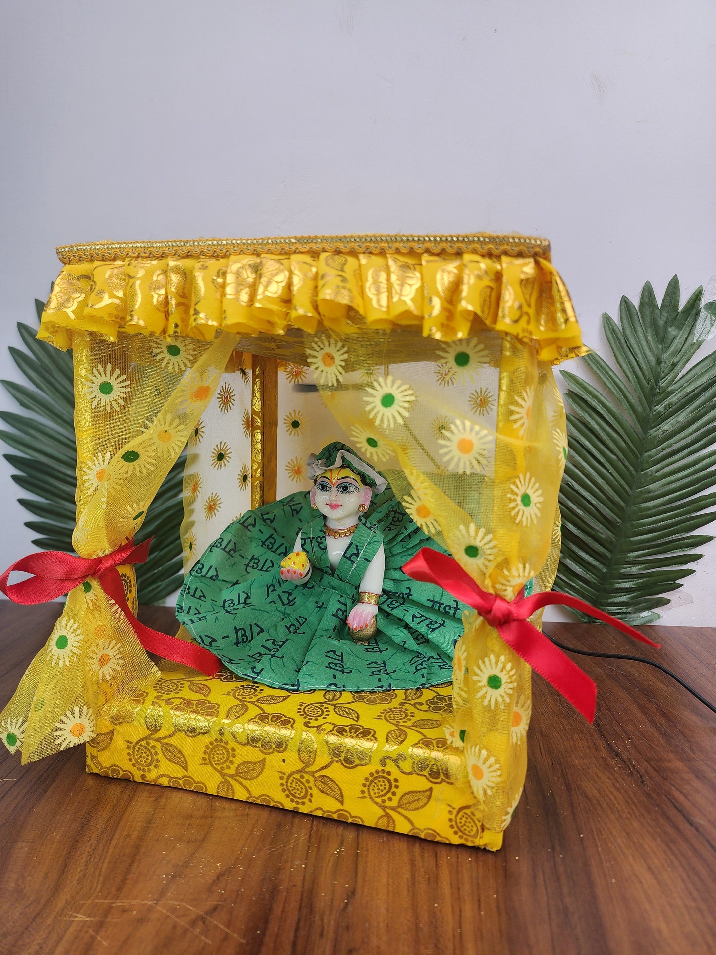 Laddu Gopal Cool Comfort Bed With Fan And Light  [ box packing ] yellow colour