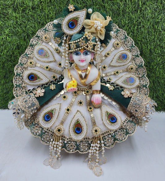 Green cone on white heavy dress for laddu gopal ji