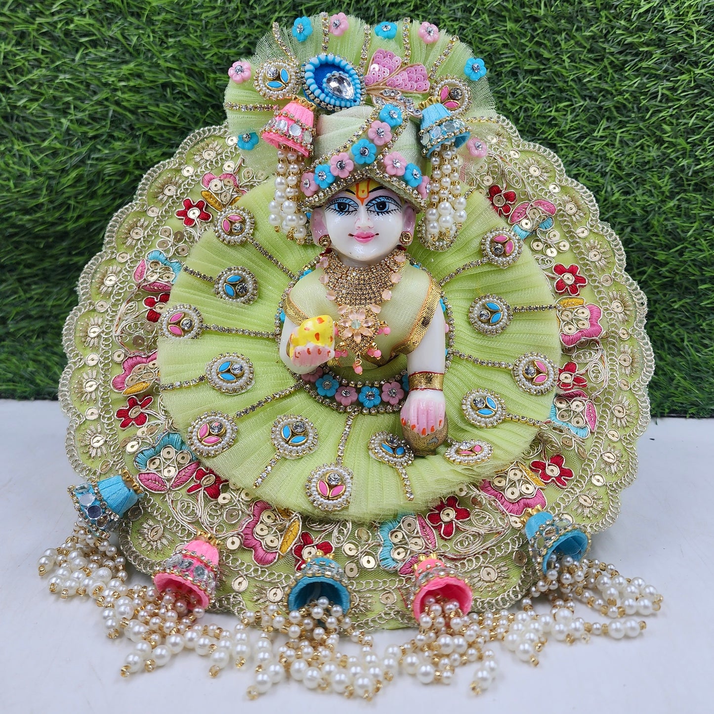 Janmashtami Special Pastel Pista multi heavy dress for laddu gopal ji
