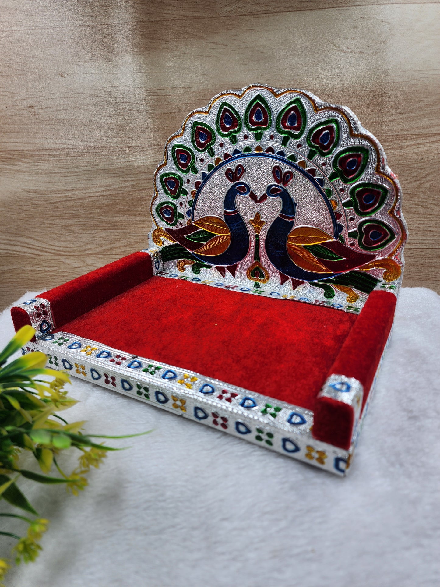 Peacock style wooden singhasan for laddu gopal ji