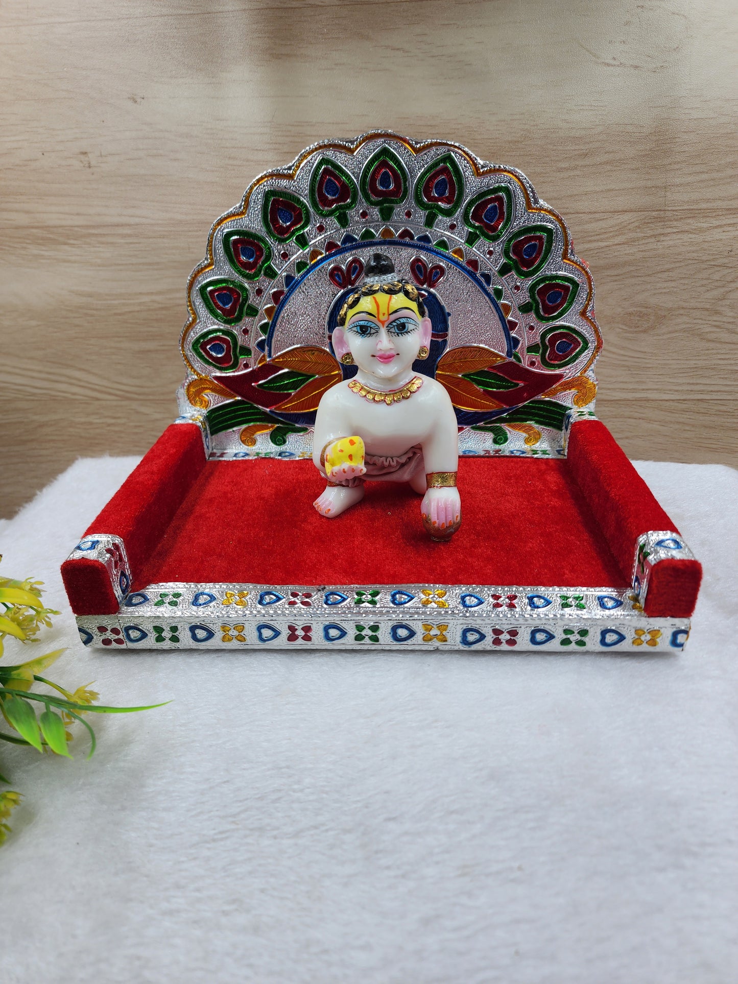 Peacock style wooden singhasan for laddu gopal ji