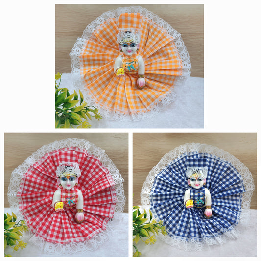 Summer Special small check with chicken lace cotton dress (pack of 3 )Random colour and prints