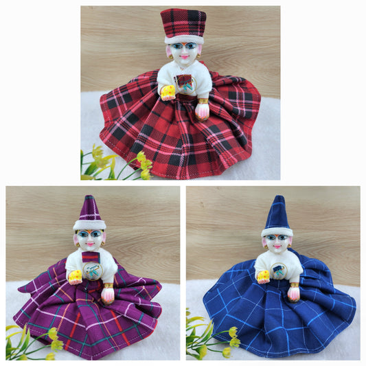 Laddu gopal premium Winter Checkered Frock Pack of 3