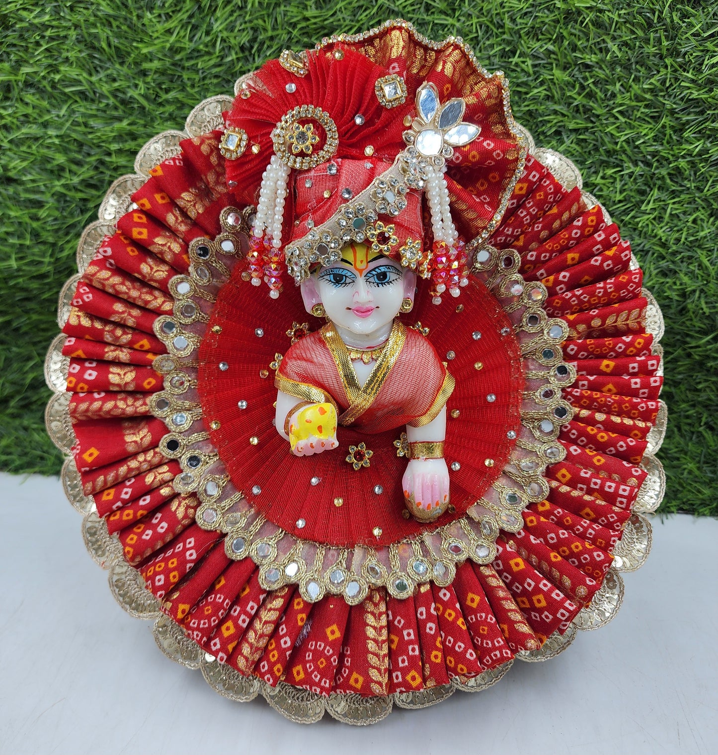 Red heavy lace dress for laddu gopal ji
