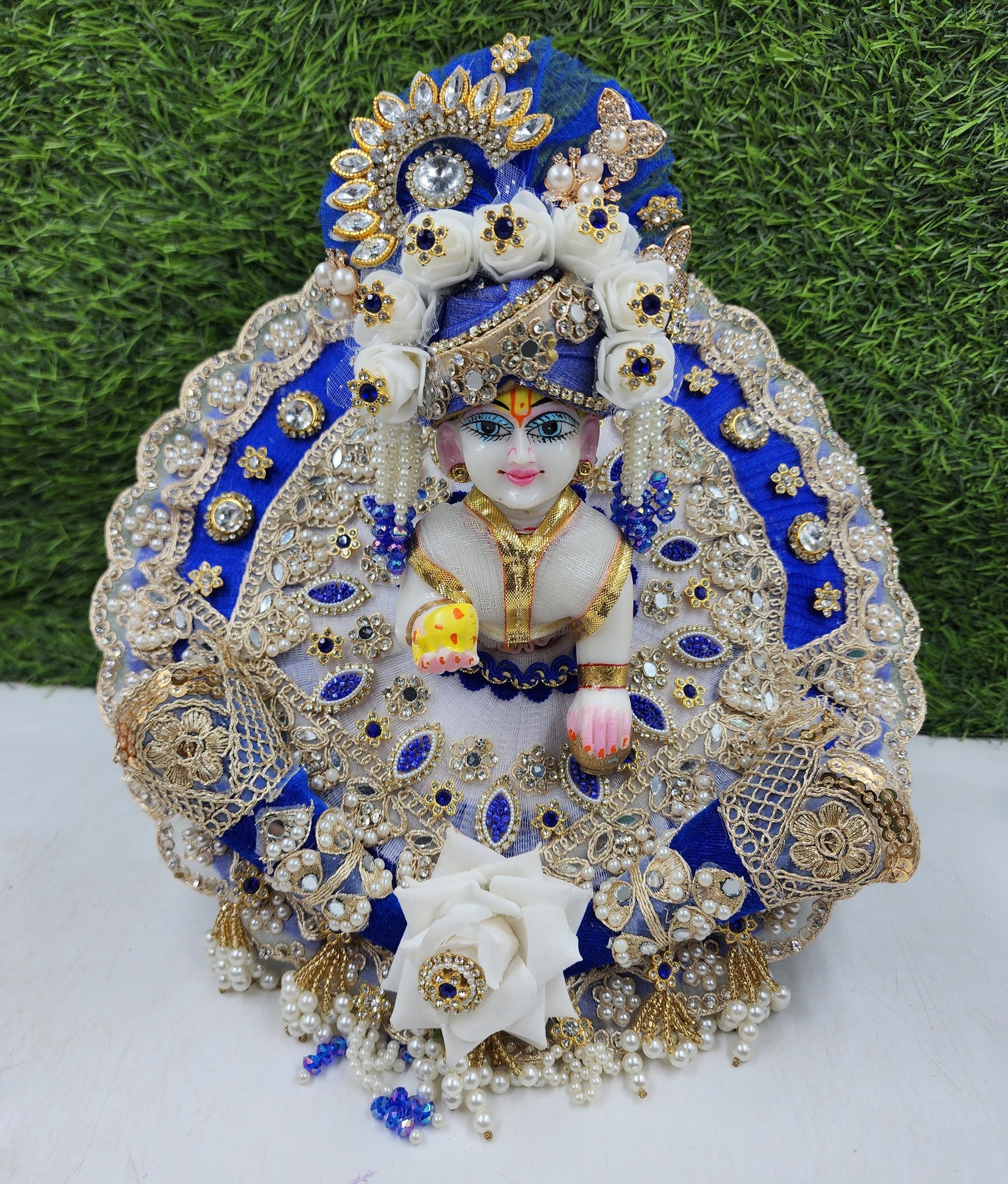 White-Blue heavy dress for laddu gopal ji