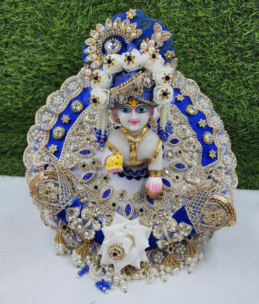 White-Blue heavy dress for laddu gopal ji