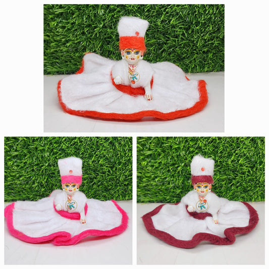 Laddu Gopal white dress with colourful border for winter (pack of 3 ) [Random Color]