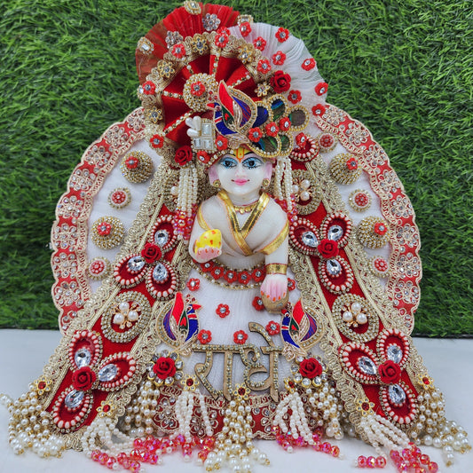 White and Red Diwali special heavy dress for laddu gopal ji