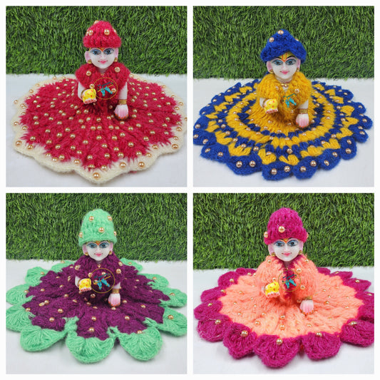Winter Special new Moti woolen dress pack of 4 size [0-6] for laddu goapl ji . RANDOM COLORS AND PRINTS.