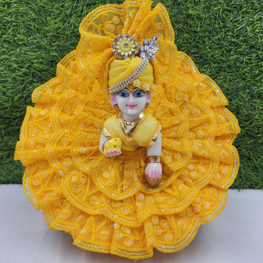 Beautiful Yellow heavy lace dress for laddu gopal ji