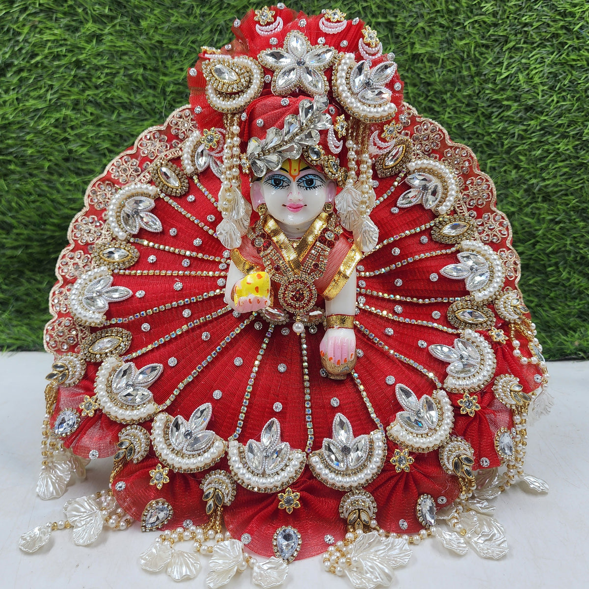 Red kalangi Chand Sharad Purnima Special heavy dress for laddu gopal ji