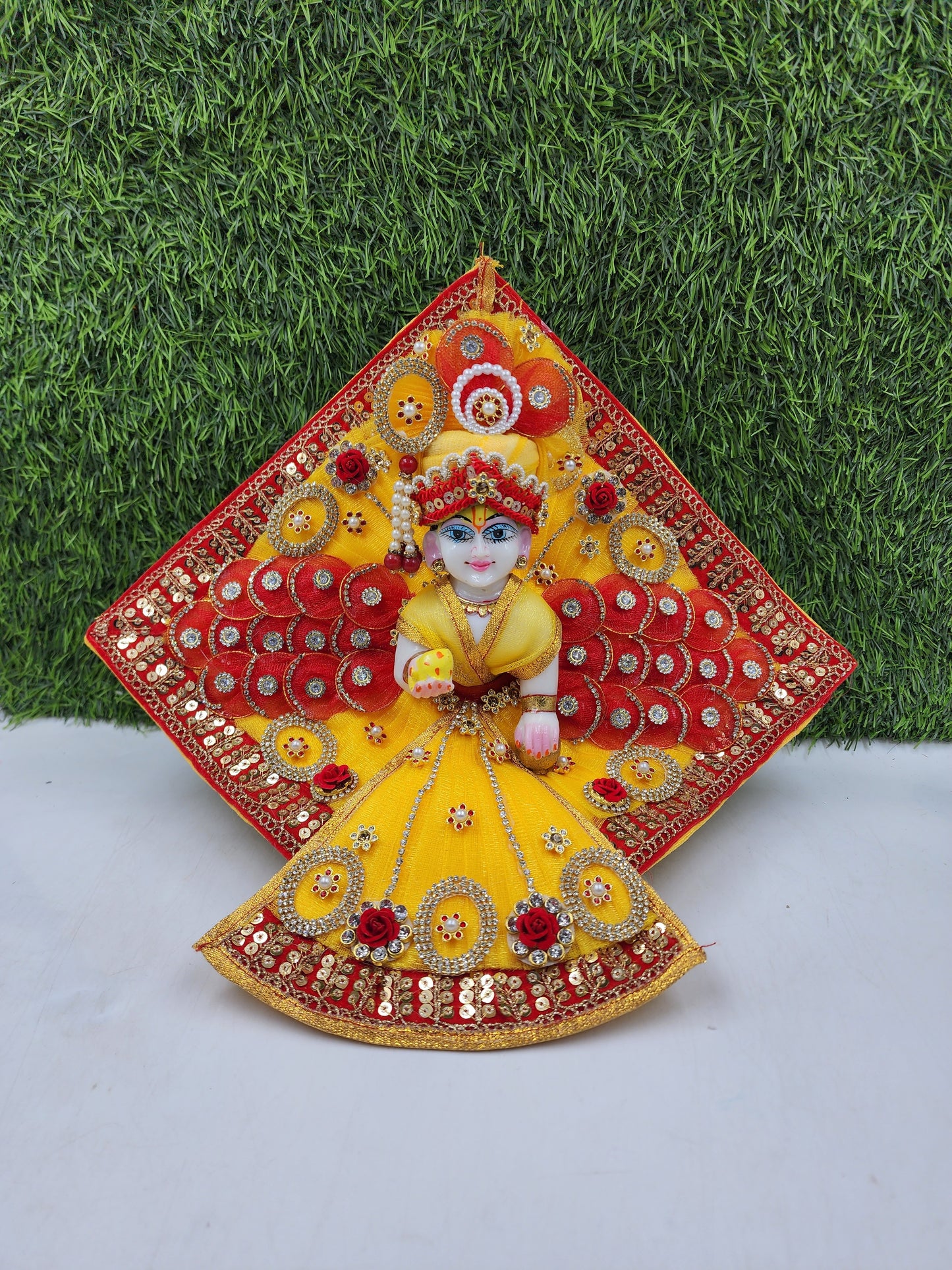 Yellow Red heavy Makar sankranti special dress for laddu gopal ji