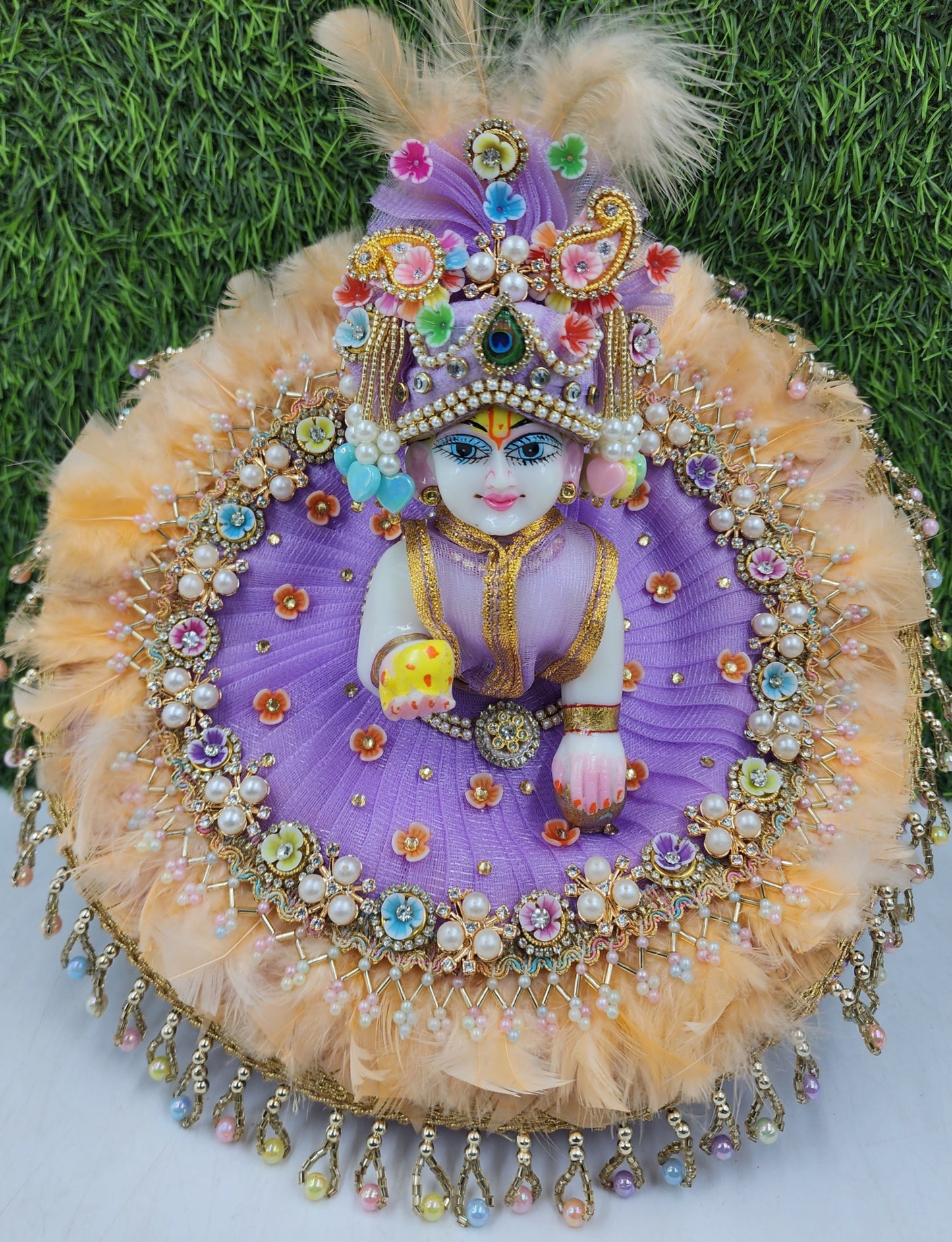 Lavender peach feather heavy dress for laddu gopal ji